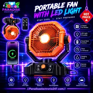 20000mAh Camping Fan with LED Lantern 8 Speed Desk Fan with Remote Portable Outdoor Fan with Hook for Tent Power Outages Jobsite