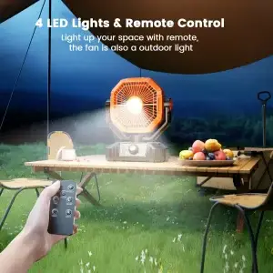 20000mAh Camping Fan with LED Lantern 8 Speed Desk Fan with Remote Portable Outdoor Fan with Hook for Tent Power Outages Jobsite - Thumbnail Image 3