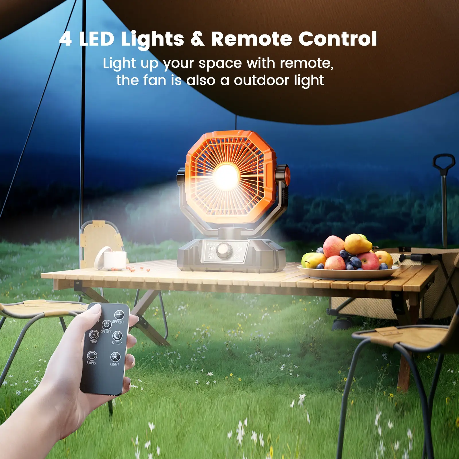 20000mAh Camping Fan with LED Lantern 8 Speed Desk Fan with Remote Portable Outdoor Fan with Hook for Tent Power Outages Jobsite - Image 3