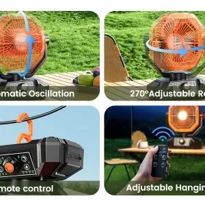 20000mAh Camping Fan with LED Lantern 8 Speed Desk Fan with Remote Portable Outdoor Fan with Hook for Tent Power Outages Jobsite - Thumbnail Image 5